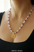 LOVE PEACE – Lotus Flower – Amethyst – Rose Quartz Natural Stone Necklace