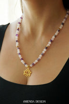 LOVE PEACE – Lotus Flower – Amethyst – Rose Quartz Natural Stone Necklace