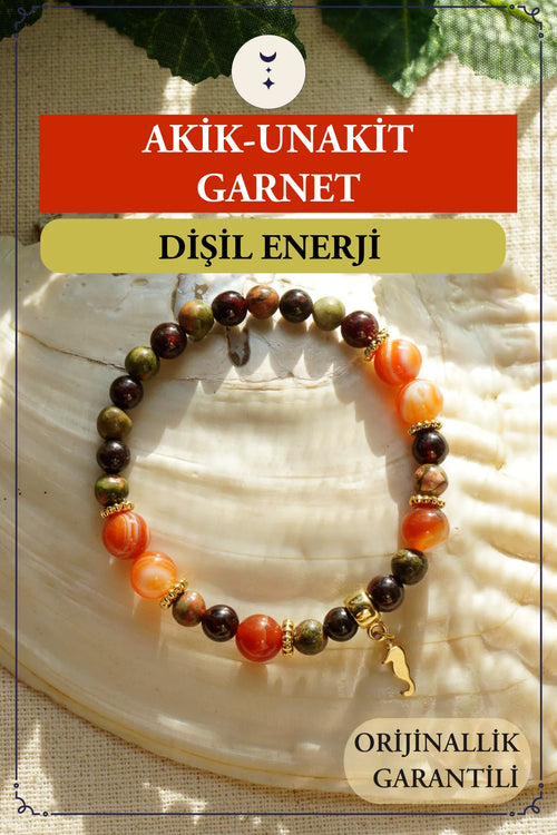 Akik, Unakit, Garnet Doğal Taş Bileklik – Dişil Enerji