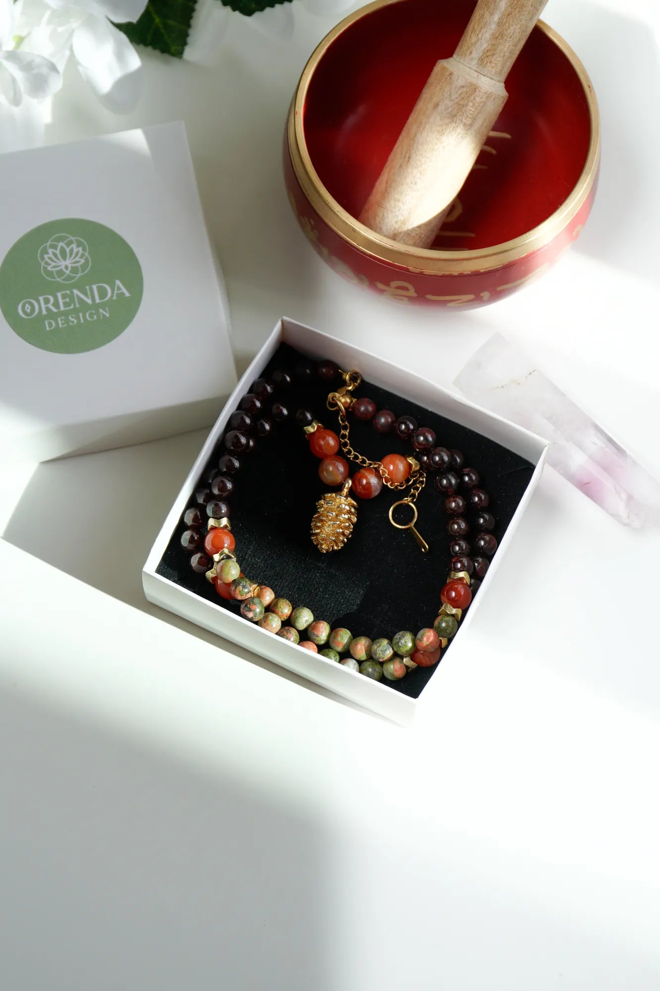 BÜYÜME VE DÖNÜŞÜM – Kozalak – Unakit – Garnet – Akik Doğal Taş Kolye