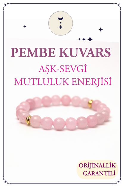 Pembe Kuvars Doğal Taş Bileklik (Aşk, Sevgi ve Mutluluk Enerjisi)