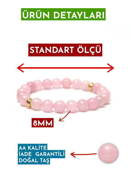 Pembe Kuvars Doğal Taş Bileklik (Aşk, Sevgi ve Mutluluk Enerjisi)