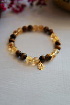 Citrine - Tiger Eye and Fatima Hand Symbol Natural Stone Bracelet - FIRE ELEMENT