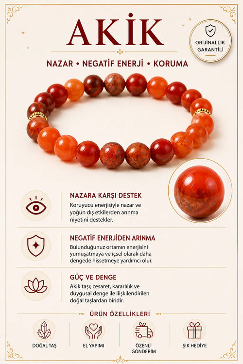 Akik Doğal Taş Bileklik (Nazar ve Negatif Enerji Koruması)