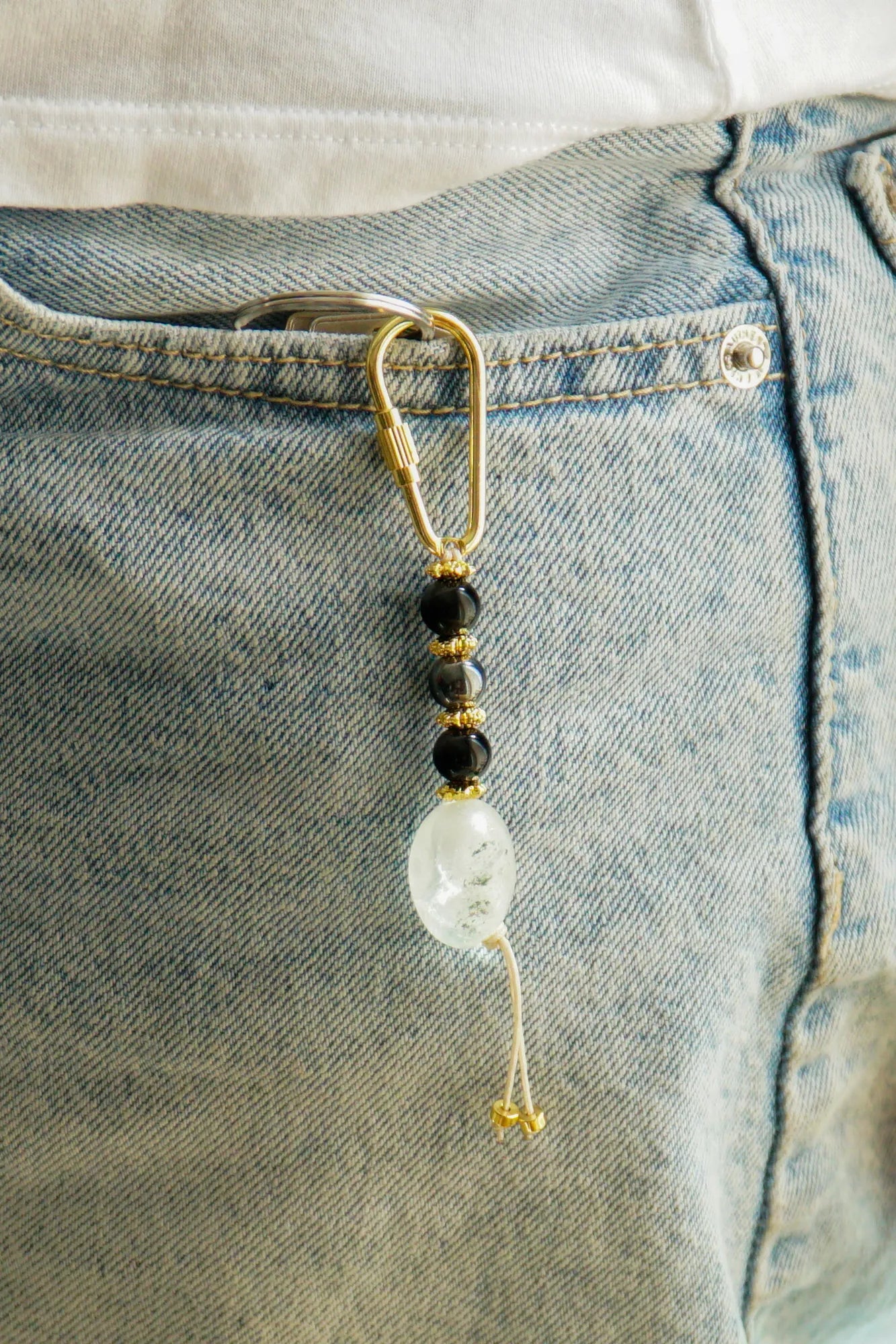 Koruyucu Kalkan Anahtarlık / Kristal Kuvars – Hematit – Oniks