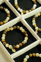 Citrine - Tiger Eye and Fatima Hand Symbol Natural Stone Bracelet - FIRE ELEMENT