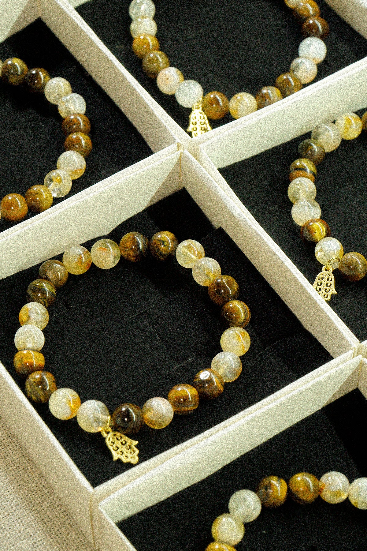 Citrine - Tiger Eye and Fatima Hand Symbol Natural Stone Bracelet - FIRE ELEMENT