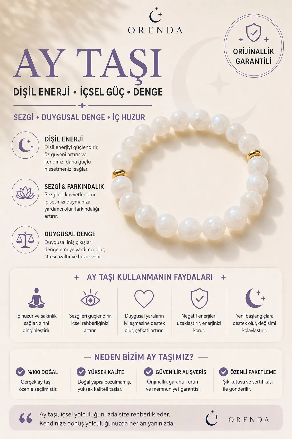 Moonstone Natural Stone Bracelet (Inner Power and Balance)