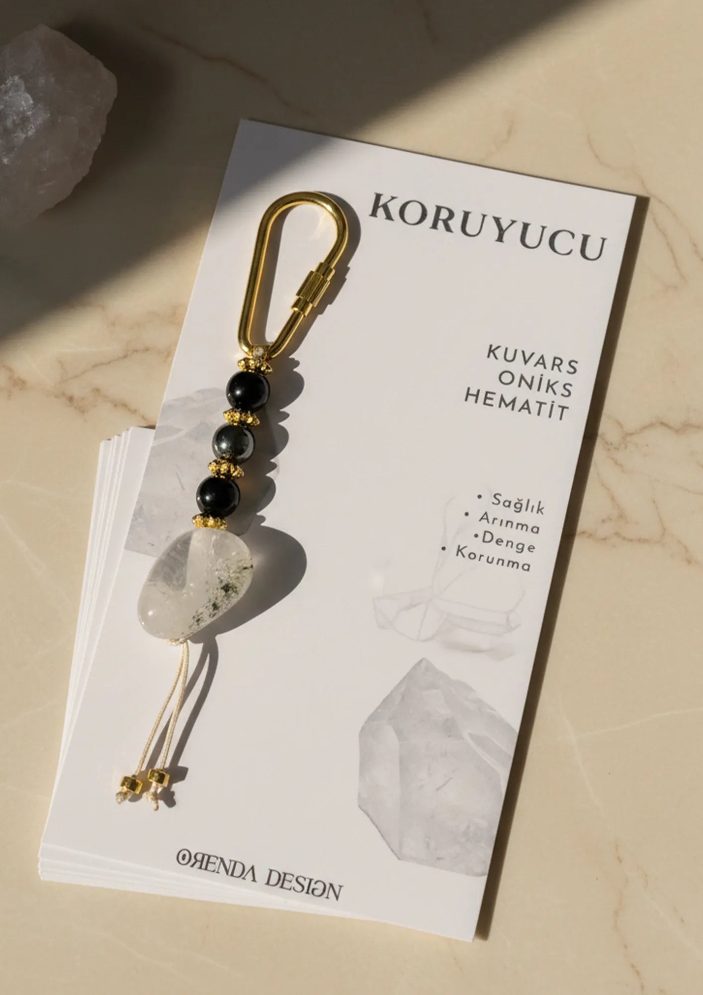 Koruyucu Kalkan Anahtarlık / Kristal Kuvars – Hematit – Oniks
