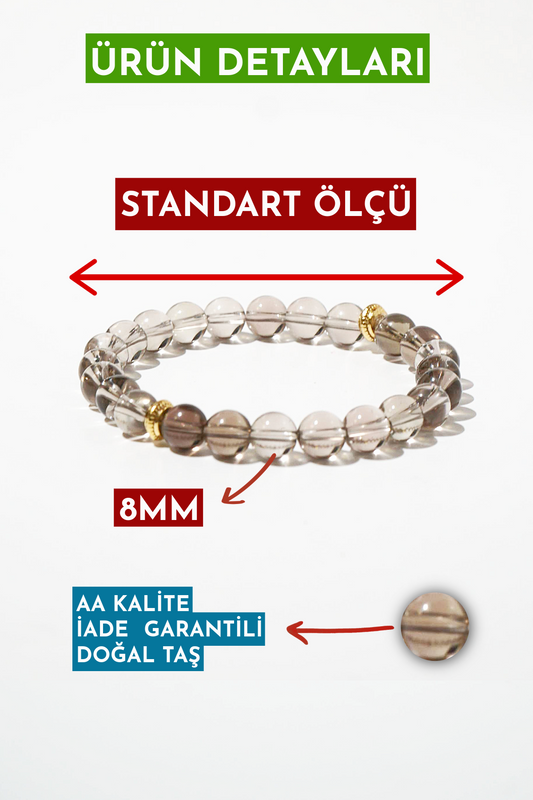 Dumanlı Kuvars Doğal Taş Bileklik (Odaklanma, Stres, Cesaret, Enerji Temizliği)