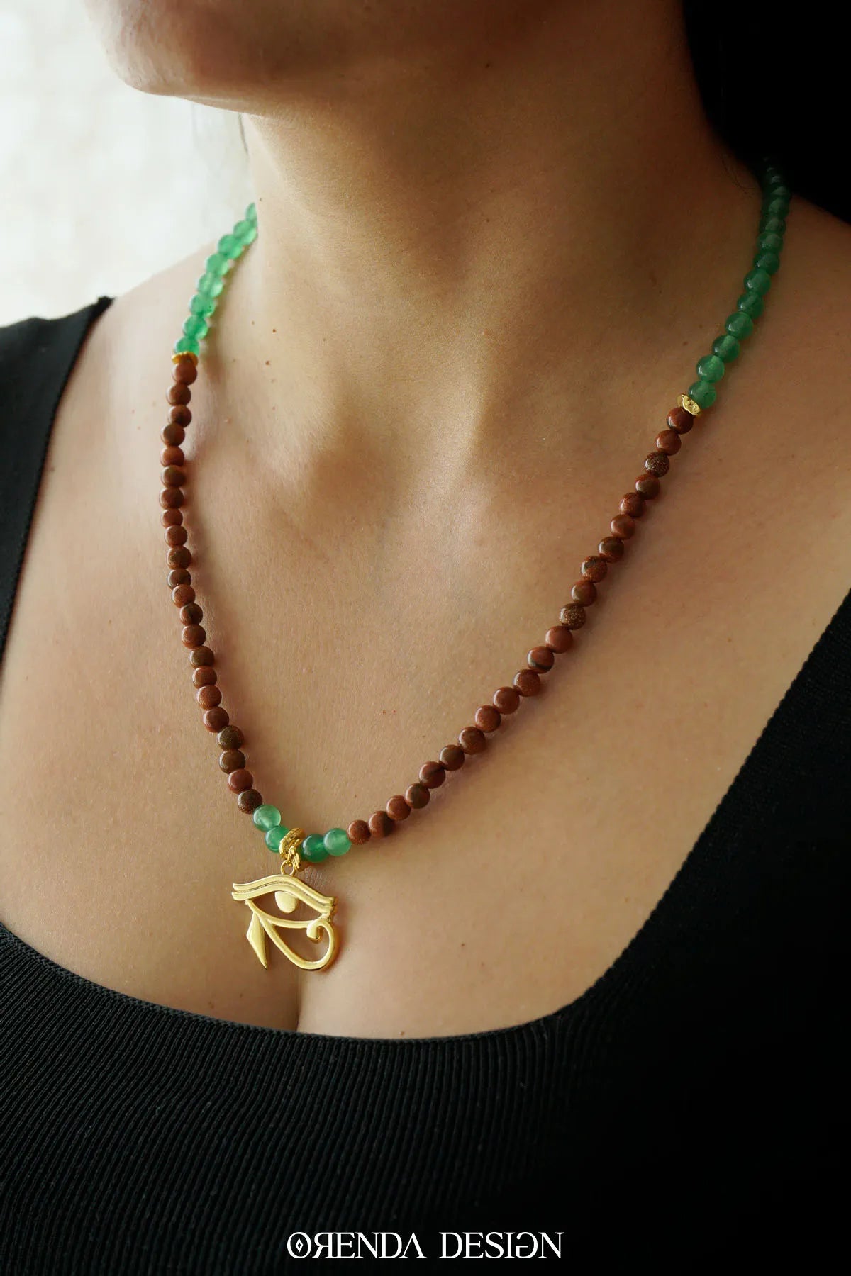 PROTECTION - Eye of Horus - Star Stone - Green Aventurine Natural Stone Necklace