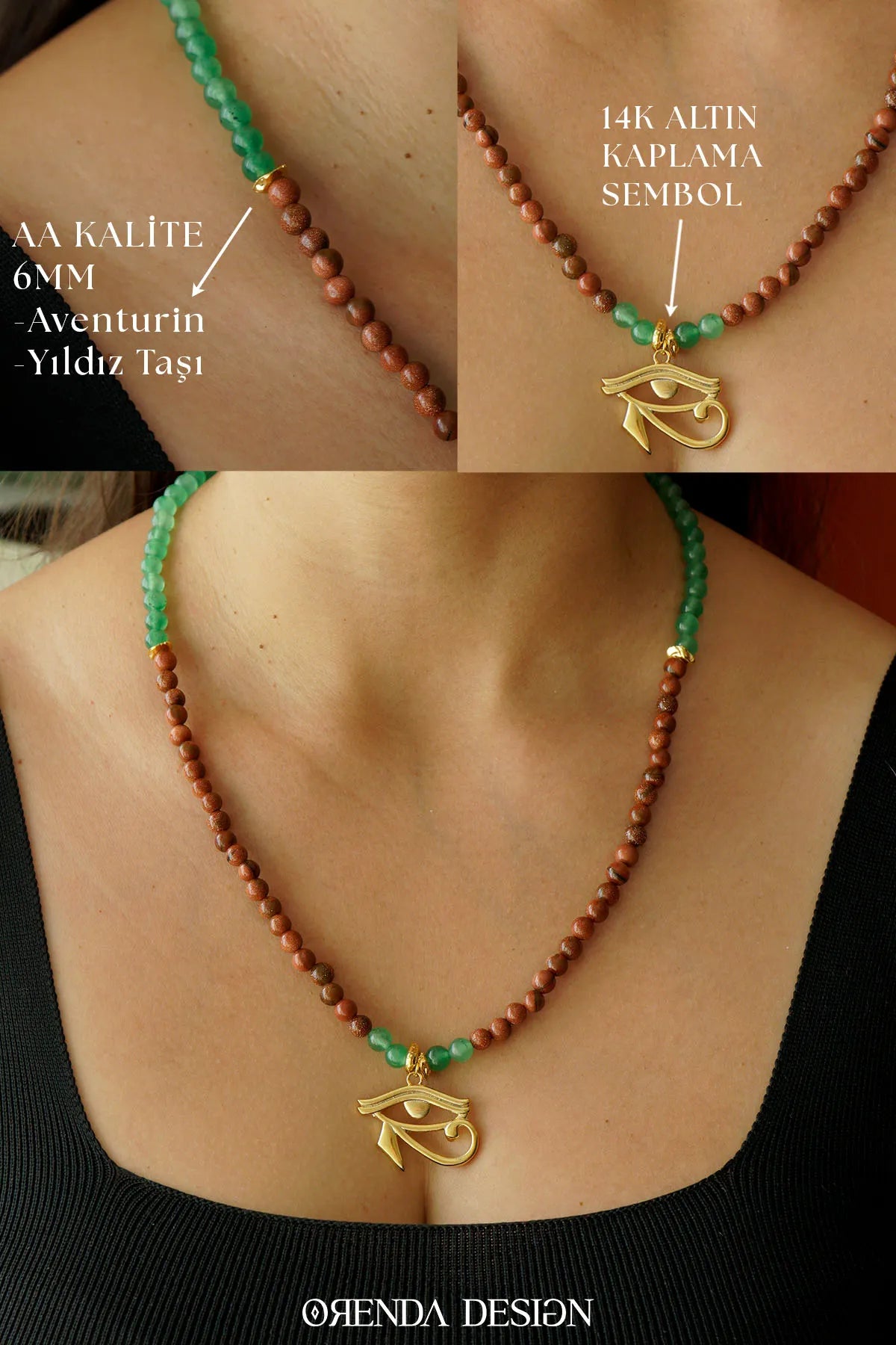 PROTECTION - Eye of Horus - Star Stone - Green Aventurine Natural Stone Necklace