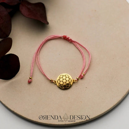 Gold Flower of Life Bracelet Pink String No.2