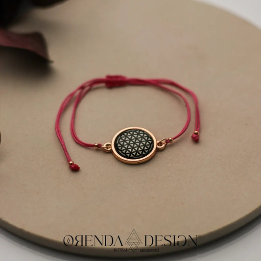 Rose Flower of Life Bracelet Pink Thread Epoxy