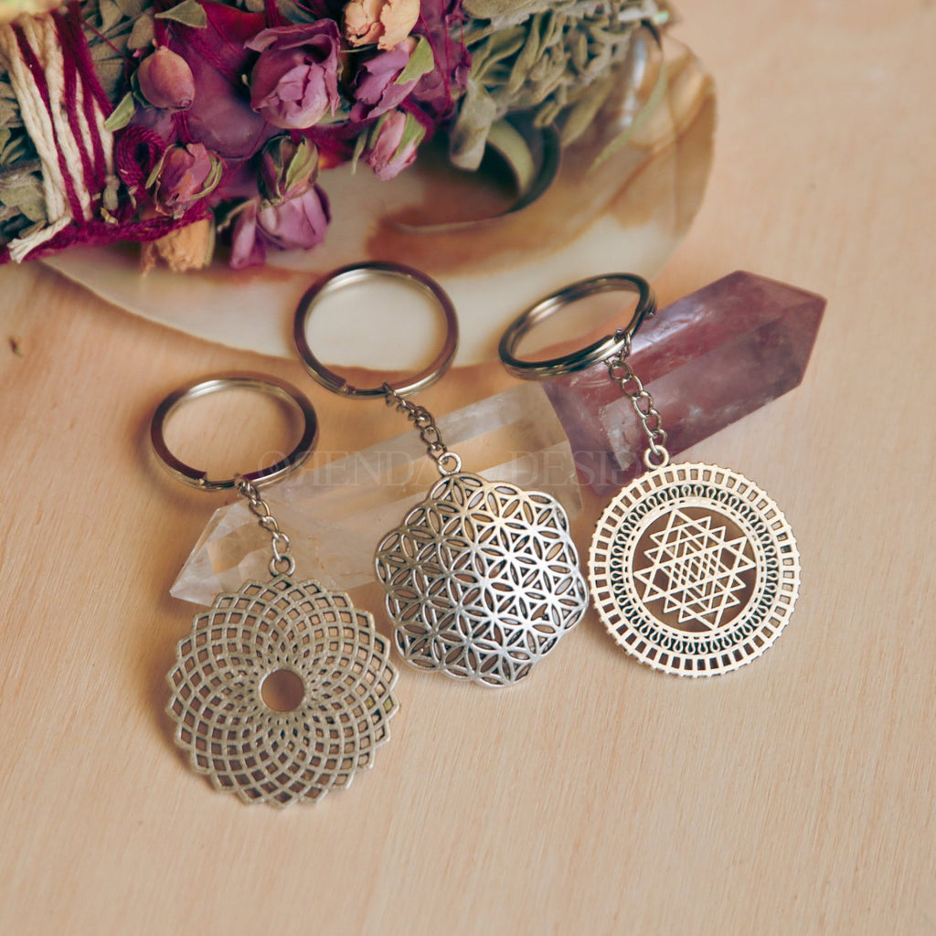 3-Piece Silver Flower of Life - Torus - Sriyantra Keychain