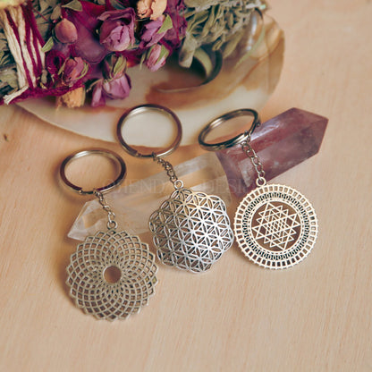 3-Piece Silver Flower of Life - Torus - Sriyantra Keychain