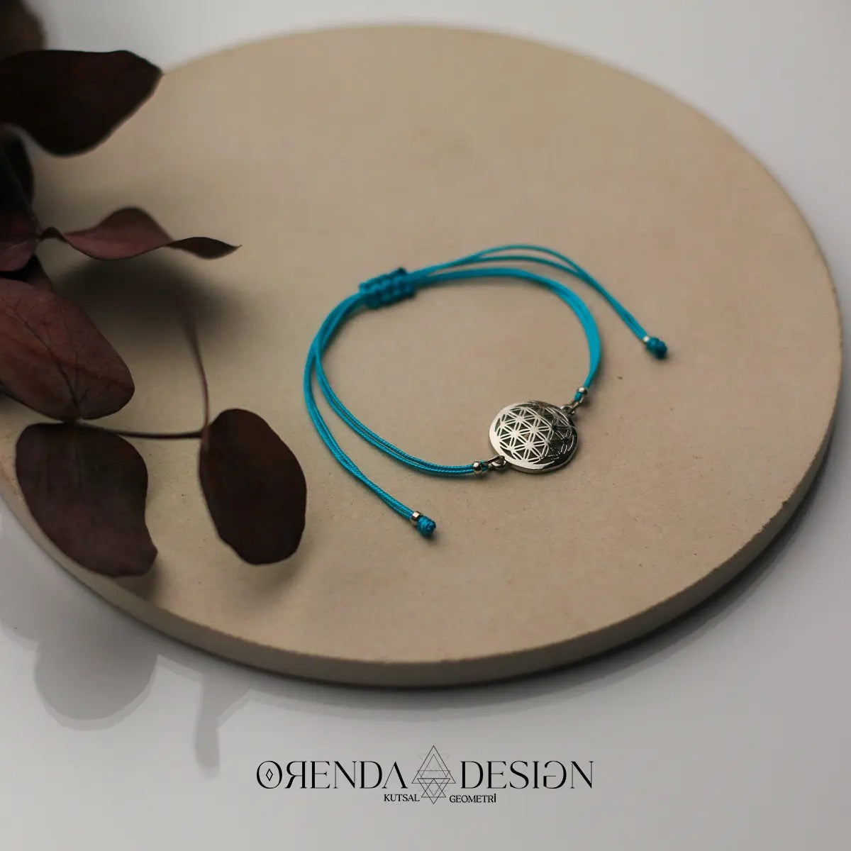 Silver Flower of Life Bracelet Blue Thread No.2