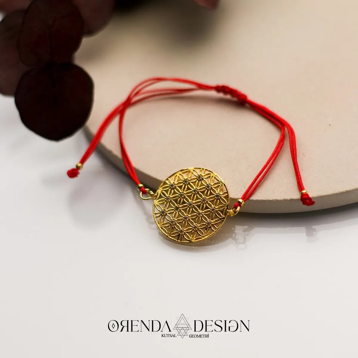 Gold Flower of Life Bracelet with Red String