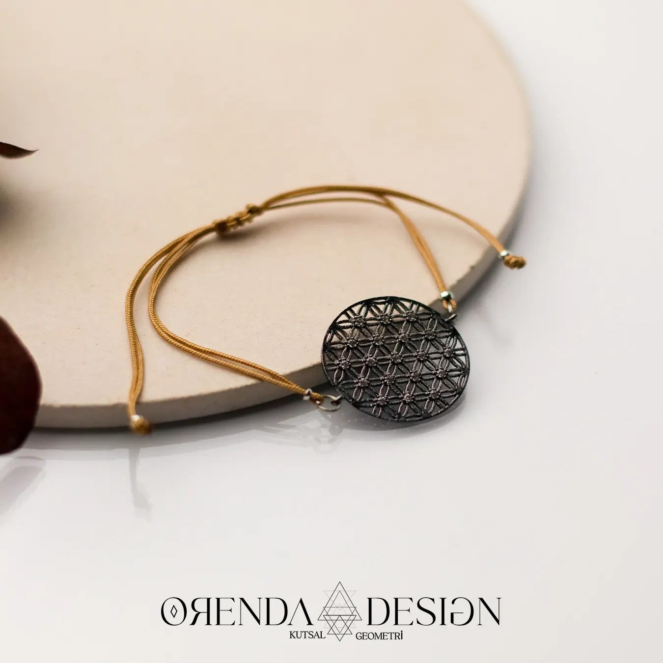 Gray-Silver Flower of Life Bracelet with Brown Thread