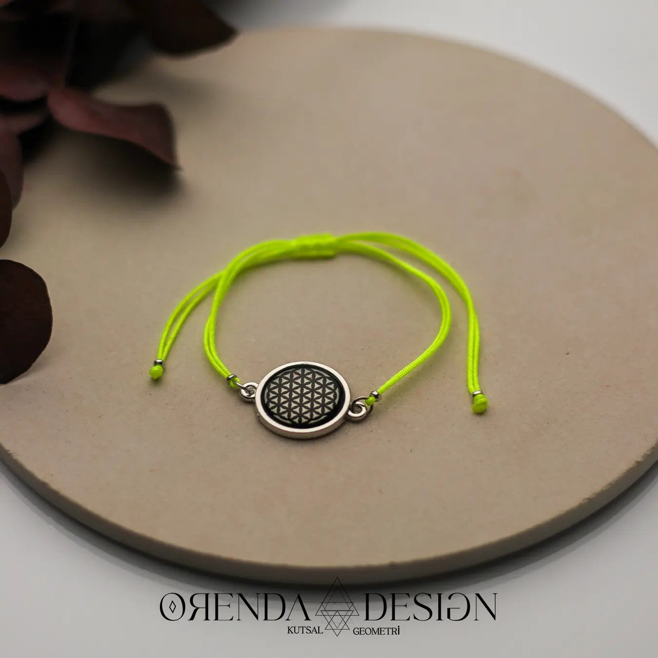 Silver Flower of Life Bracelet Green Thread Epoxy