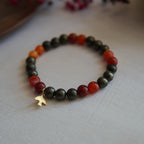 Pyrite - Red Agate and Bird Symbol Natural Stone Bracelet - FIRE ELEMENT