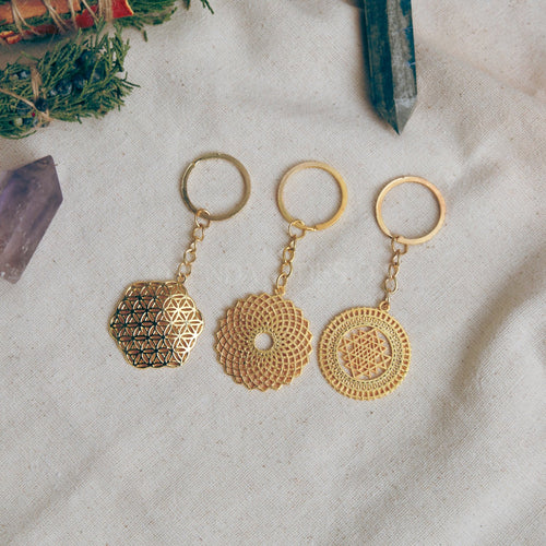 3-Piece Gold Flower of Life - Torus - Sriyantra Keychain