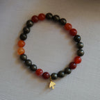 Pyrite - Red Agate and Bird Symbol Natural Stone Bracelet - FIRE ELEMENT