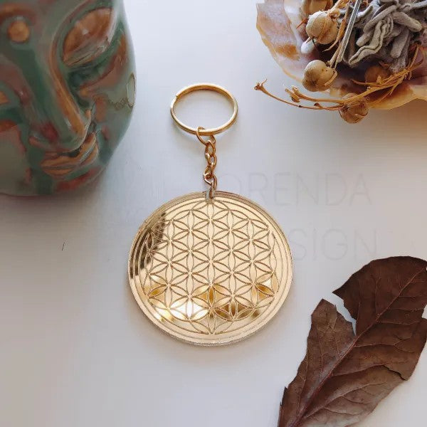 Flower of Life Plexiglass Keychain 5 cm Gold