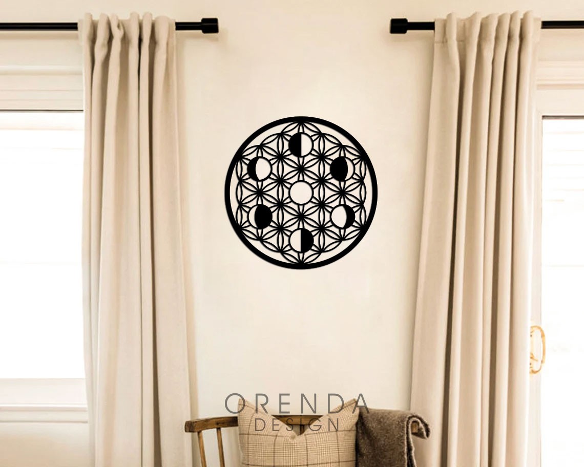 FLOWER OF LIFE (MOON PHASES) Painting Wood - Black 