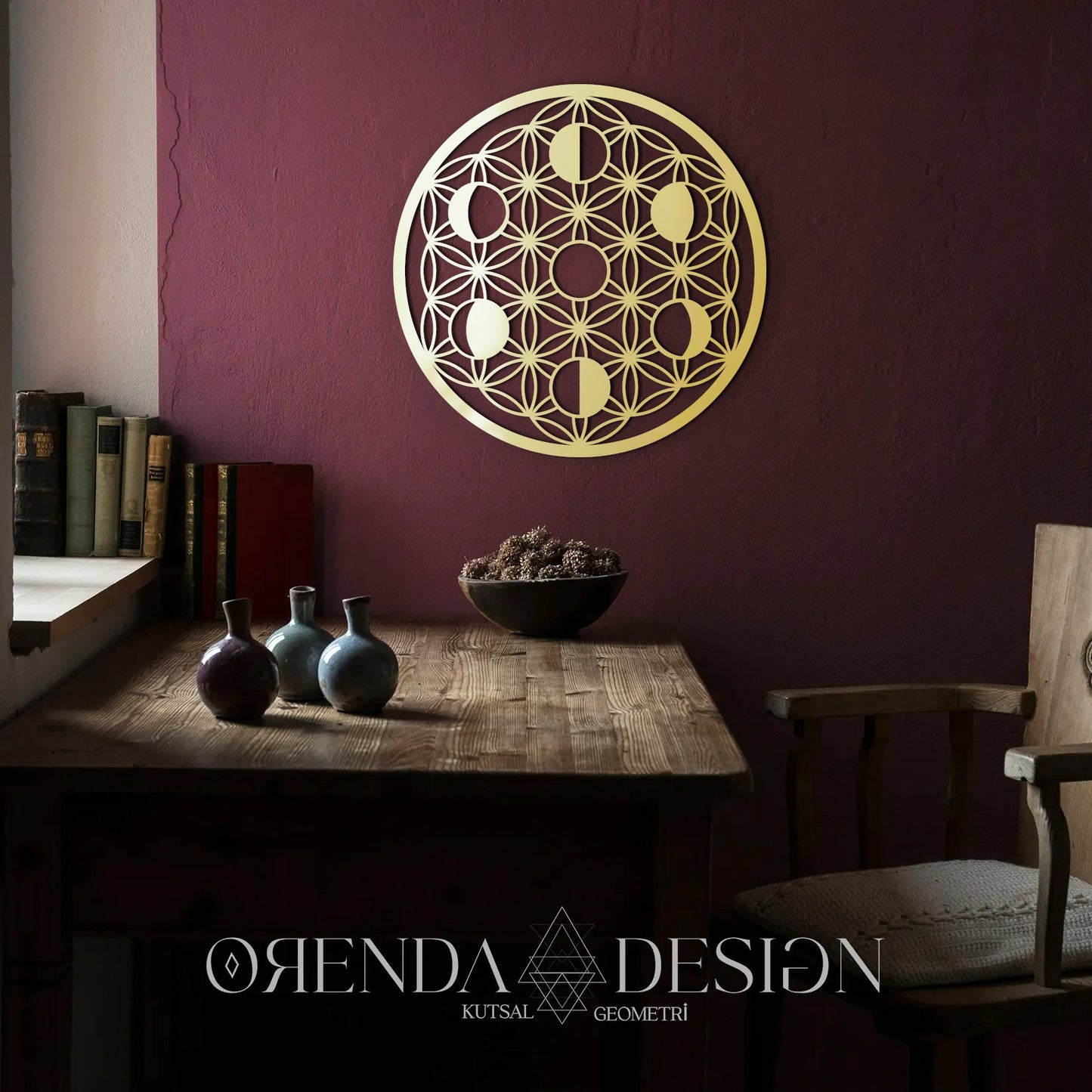 Gold Plexiglass FLOWER OF LIFE (MOON PHASES)