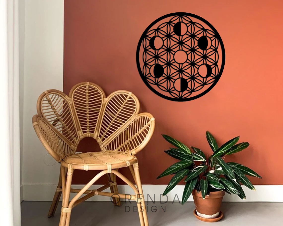 FLOWER OF LIFE (MOON PHASES) Painting Wood - Black 