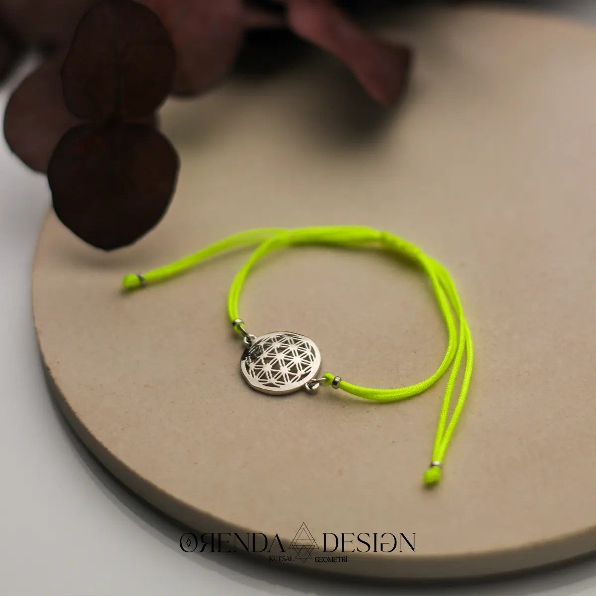 Silver Flower of Life Bracelet Green Thread No.2