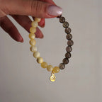 Yellow Calcite - Smoky Quartz and Om Symbol Natural Stone Bracelet - EARTH ELEMENT