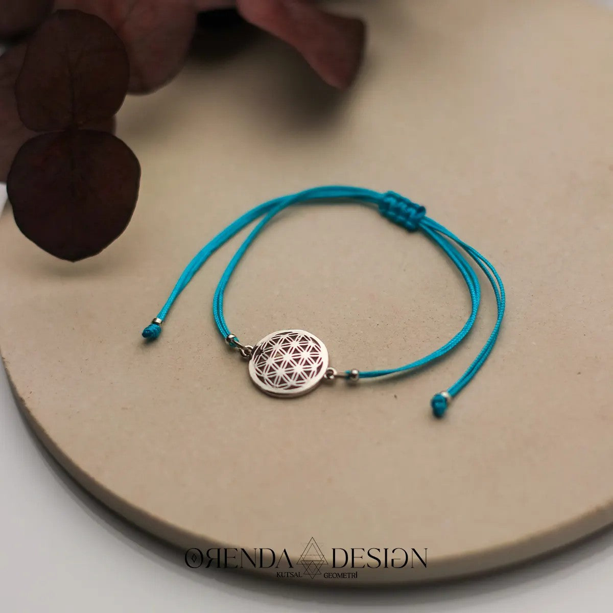 Silver Flower of Life Bracelet Blue Thread No.2