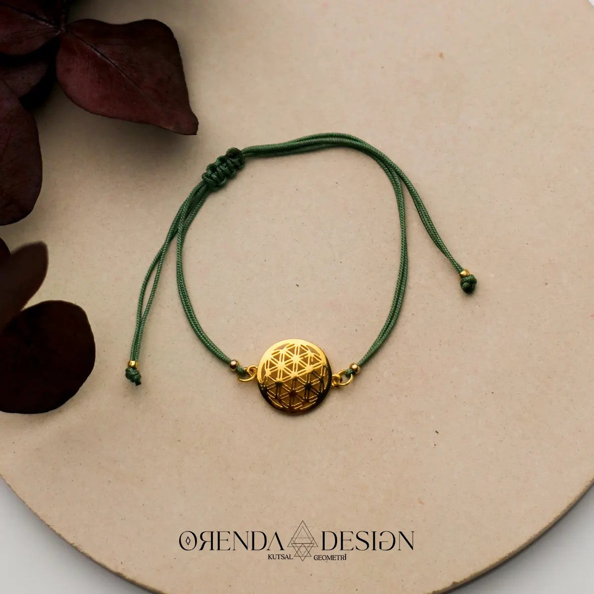 Gold Flower of Life Bracelet Green Thread No.2