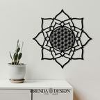 FLOWER OF LIFE PETAL Painting Wood - Black 