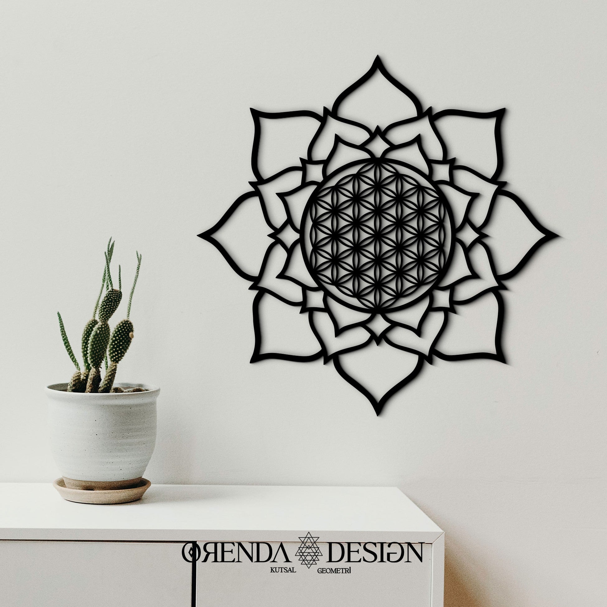 FLOWER OF LIFE PETAL Painting Wood - Black 