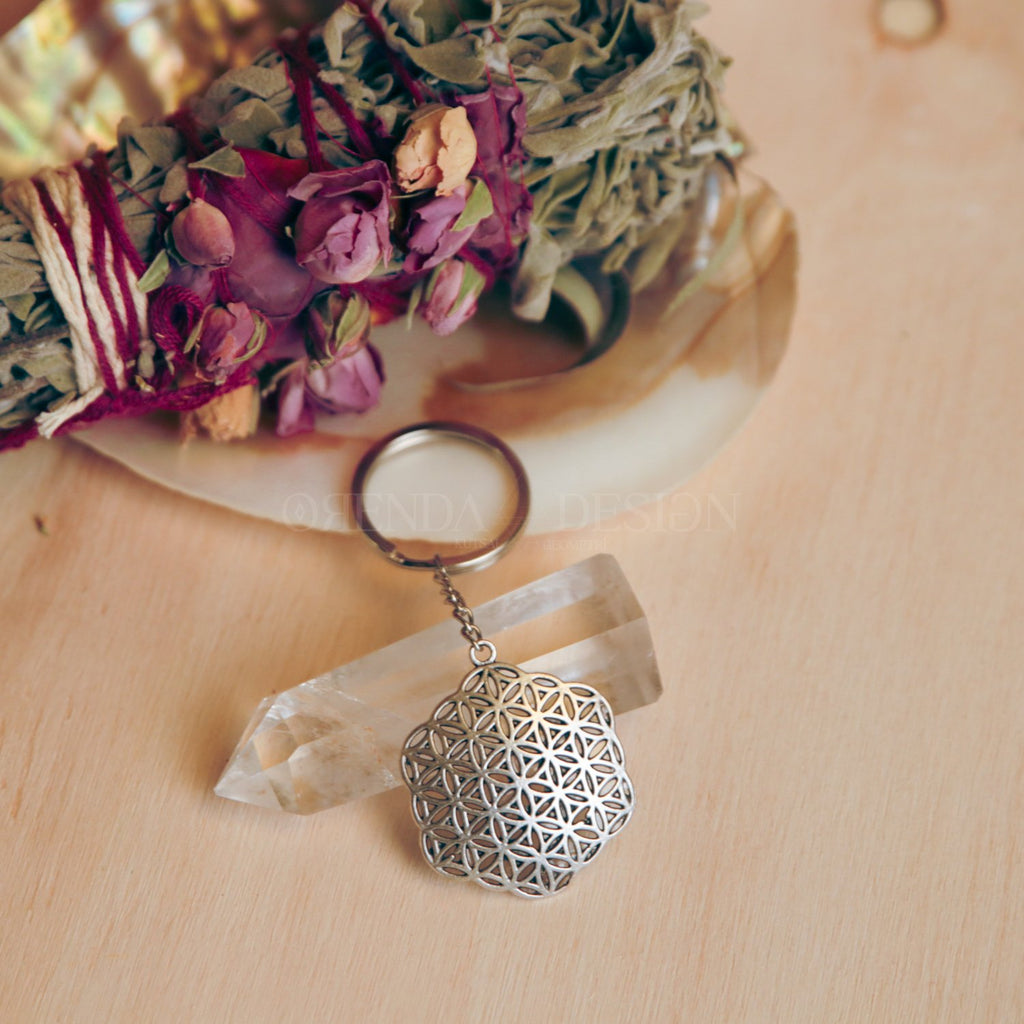 Silver Flower of Life Keychain