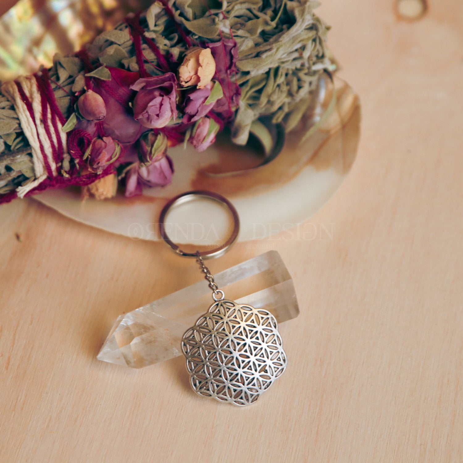 Silver Flower of Life Keychain