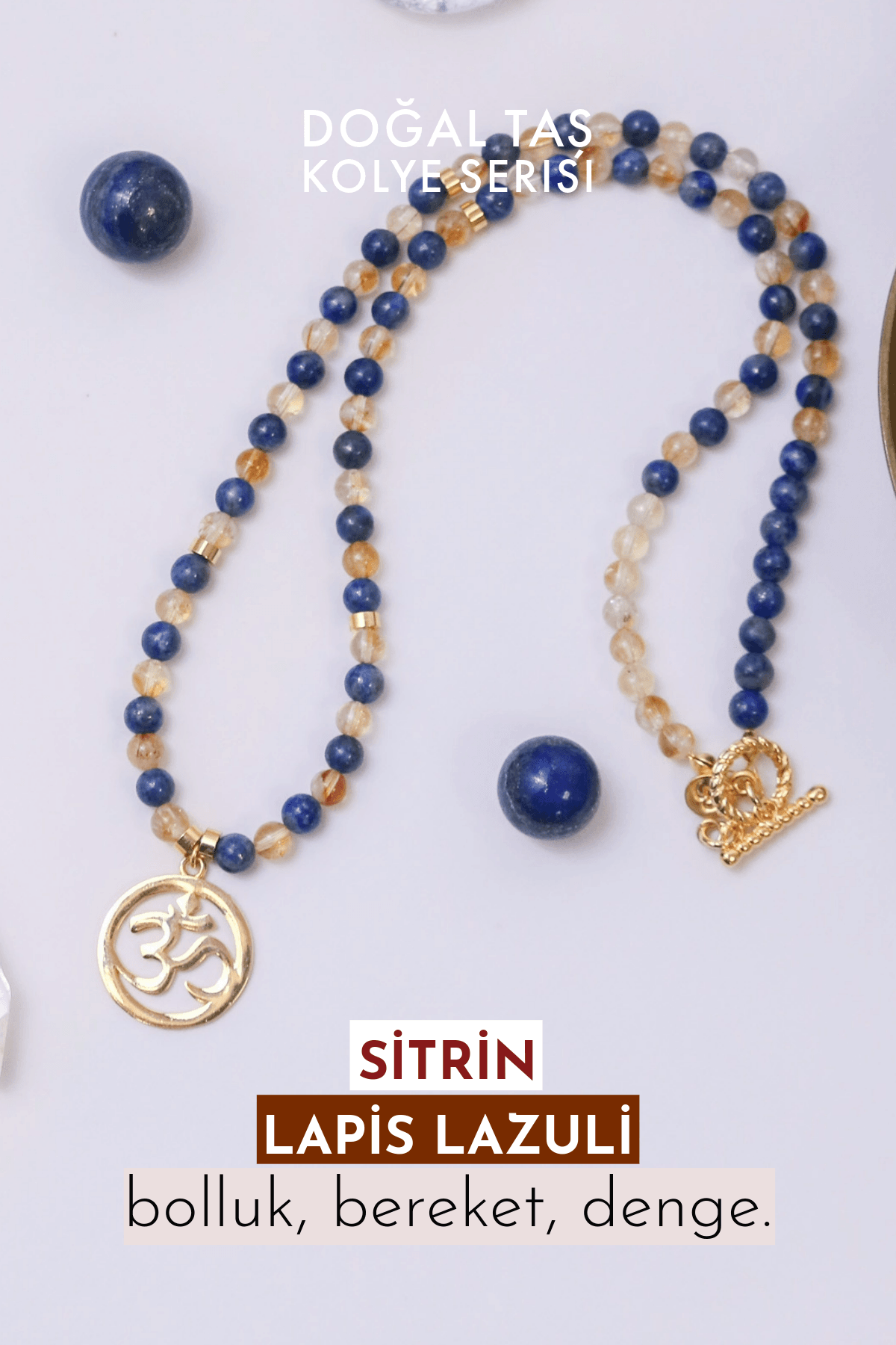 Abundance-Prosperity and Balance - OM(Aum) - Citrine - Lapis Lazuli Natural Stone Necklace