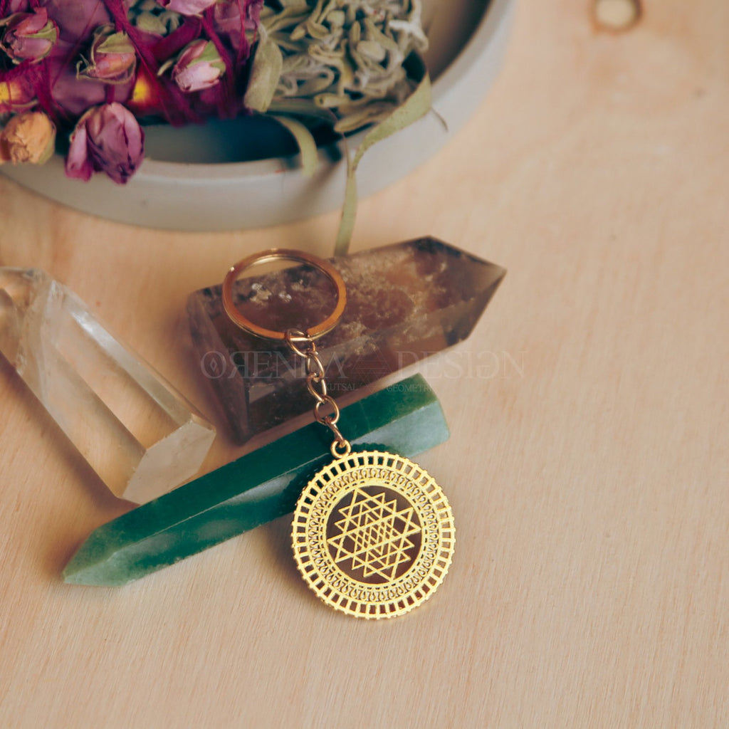 Gold Sri Yantra Keychain