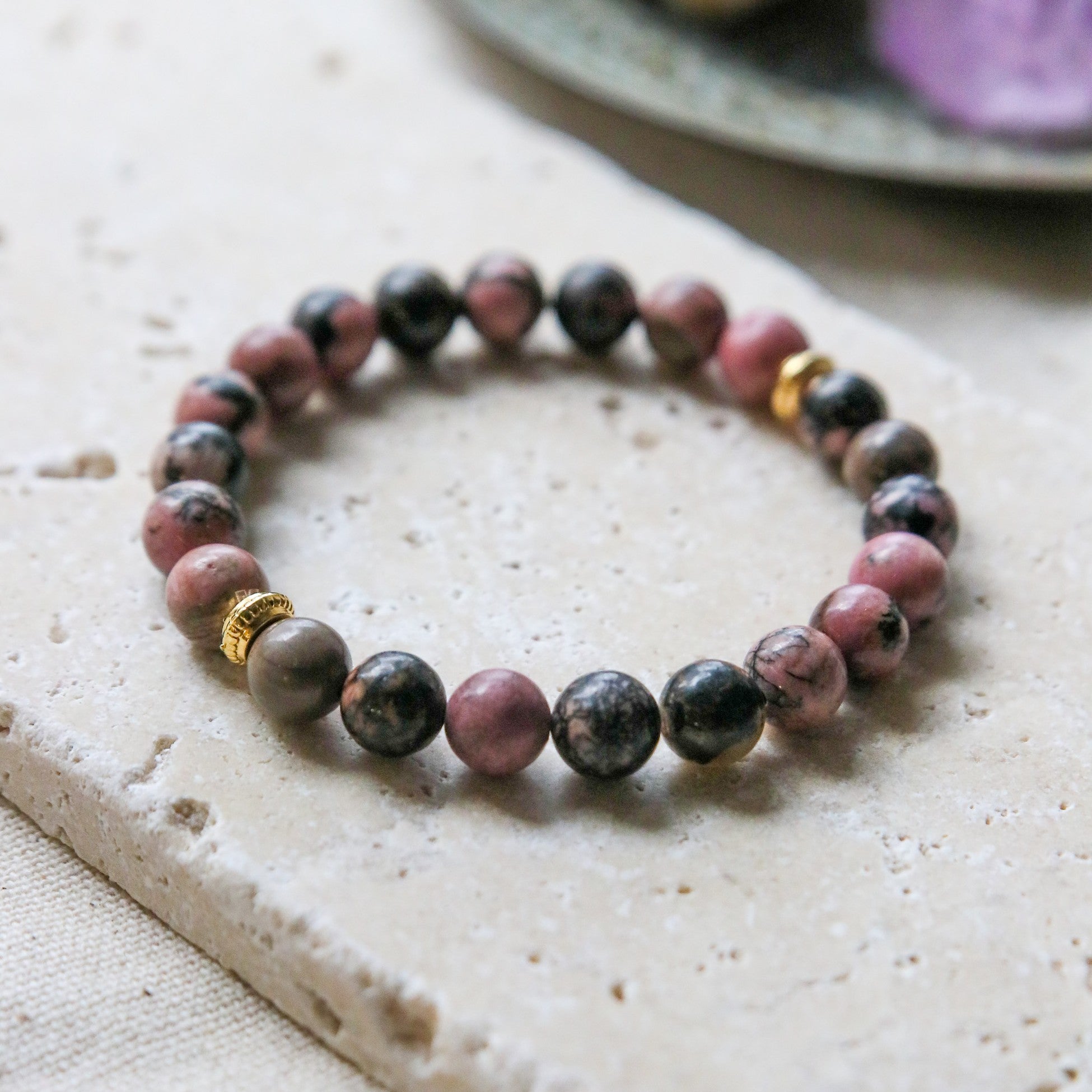 Rhodonite Natural Stone Bracelet (Emotional Balance and Balanced Relationships)