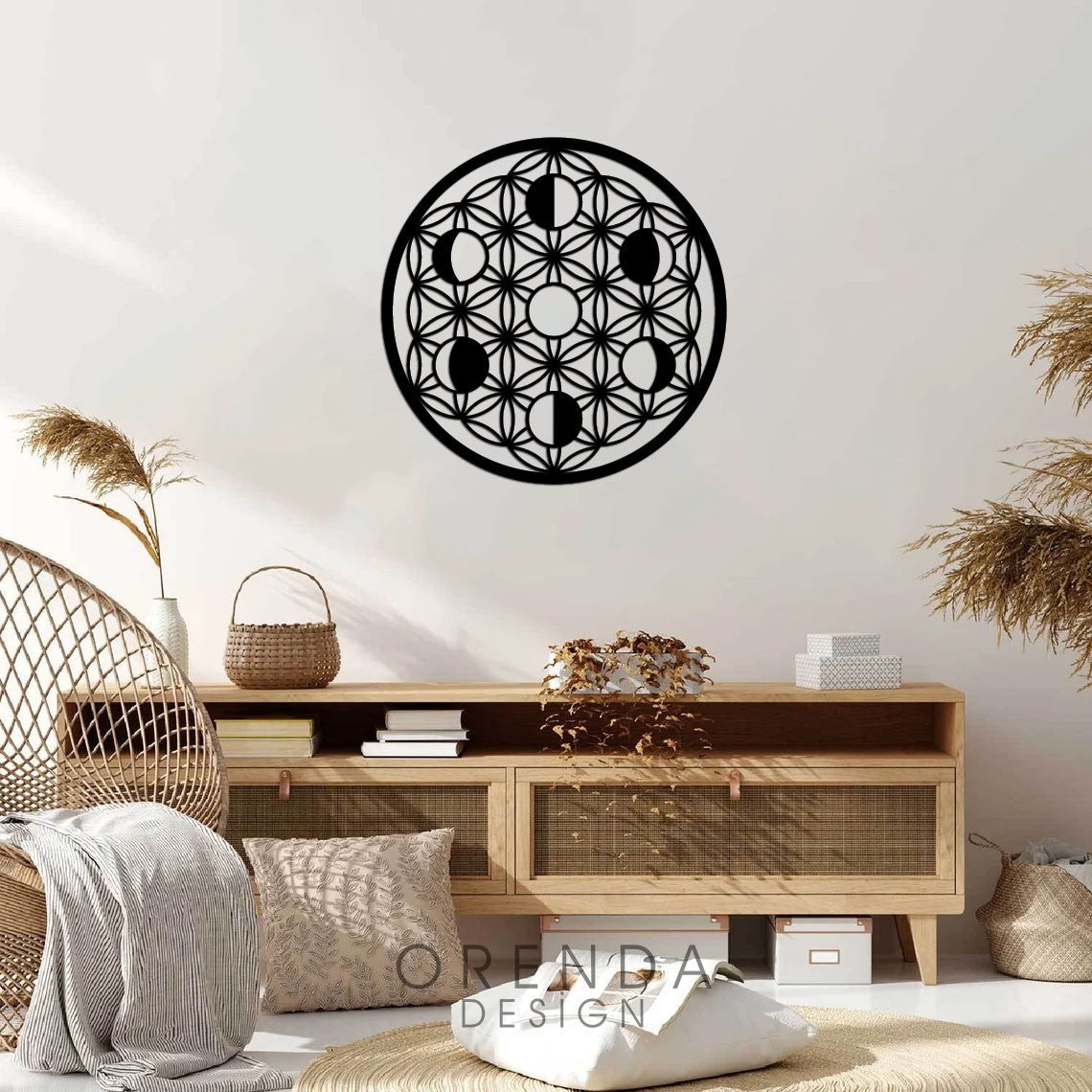 FLOWER OF LIFE (MOON PHASES) Painting Wood - Black 