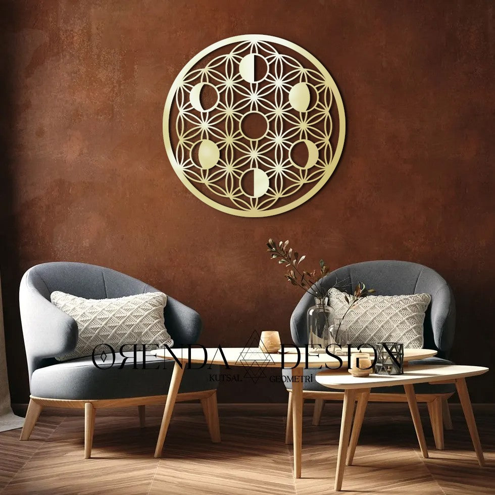 Gold Plexiglass FLOWER OF LIFE (MOON PHASES)