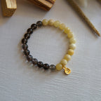 Yellow Calcite - Smoky Quartz and Om Symbol Natural Stone Bracelet - EARTH ELEMENT