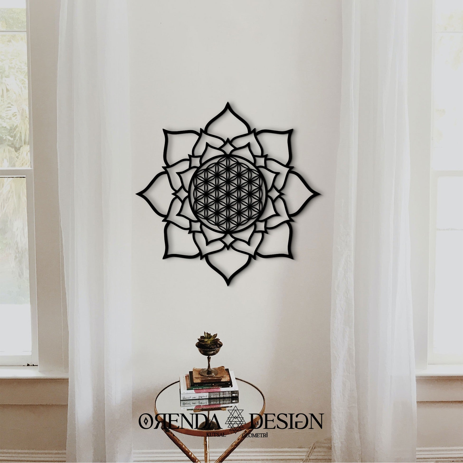 FLOWER OF LIFE PETAL Painting Wood - Black 