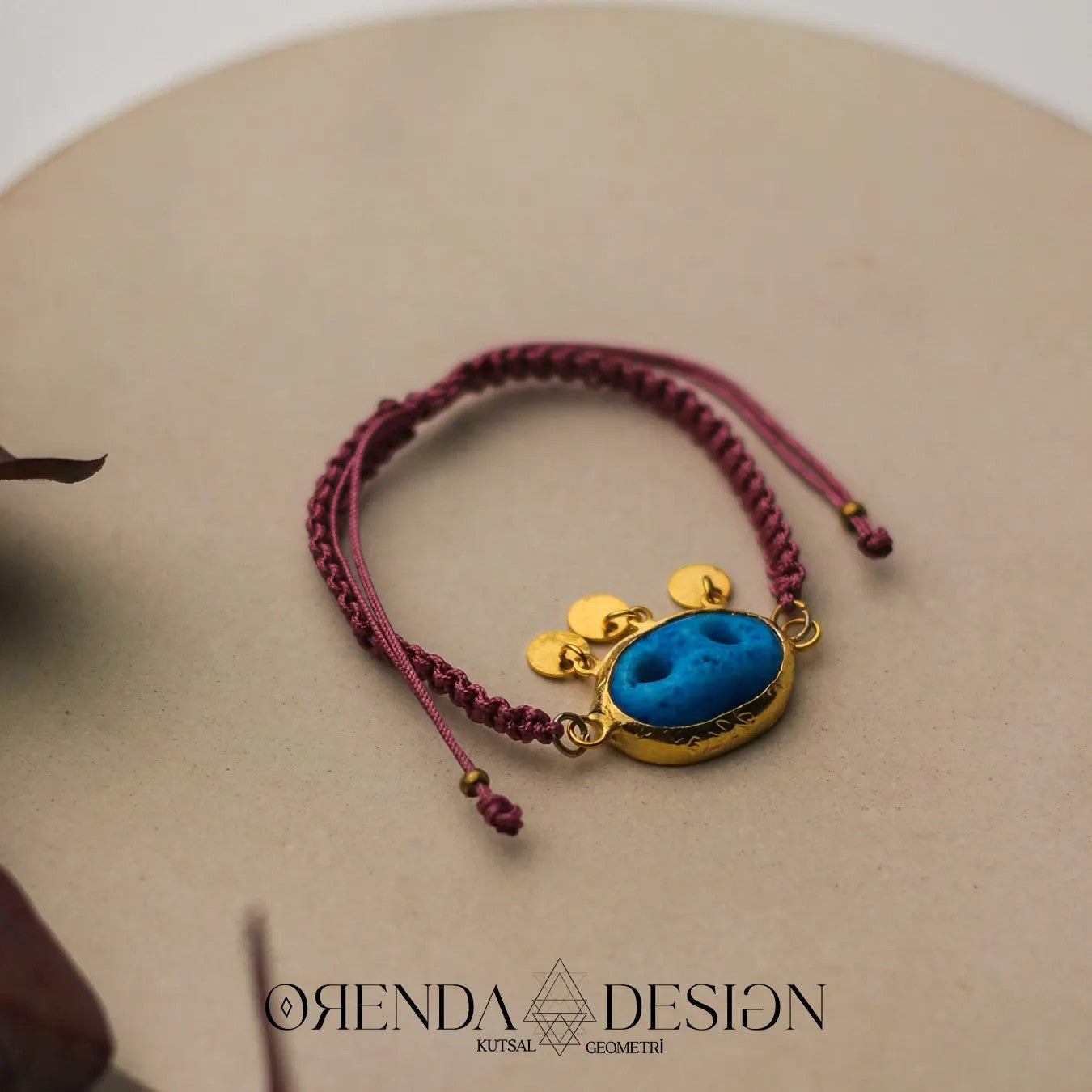 Gold SYRIAN Bracelet with Claret Red Rope