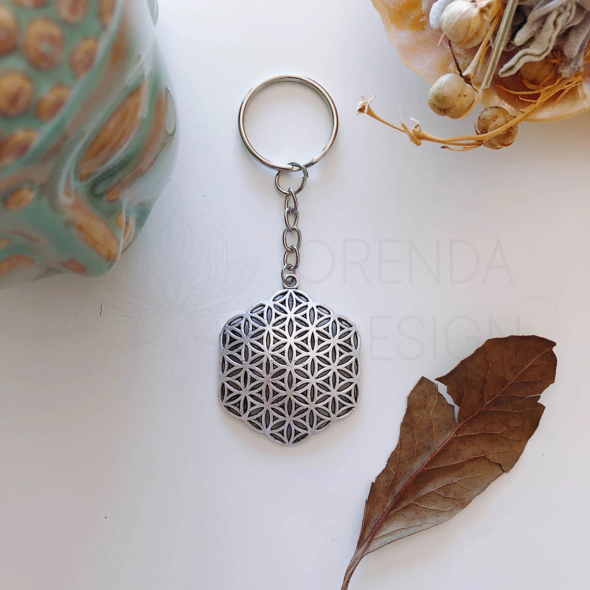 Silver Flower of Life Keychain