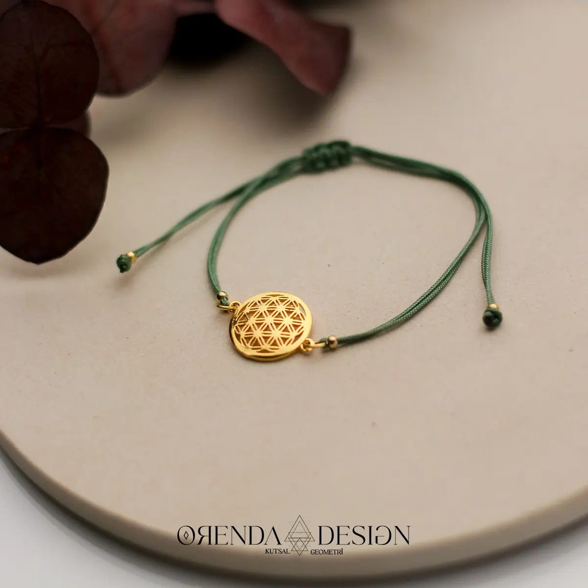 Gold Flower of Life Bracelet Green Thread No.2