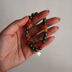 Pyrite - Red Agate and Bird Symbol Natural Stone Bracelet - FIRE ELEMENT